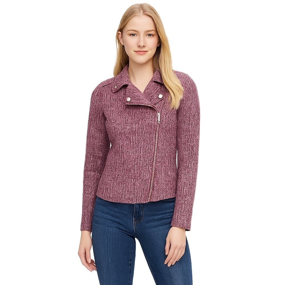 NWT White House Black Market Long Sleeve Boucle Moto Jacket Carmine 00 #WHBM27